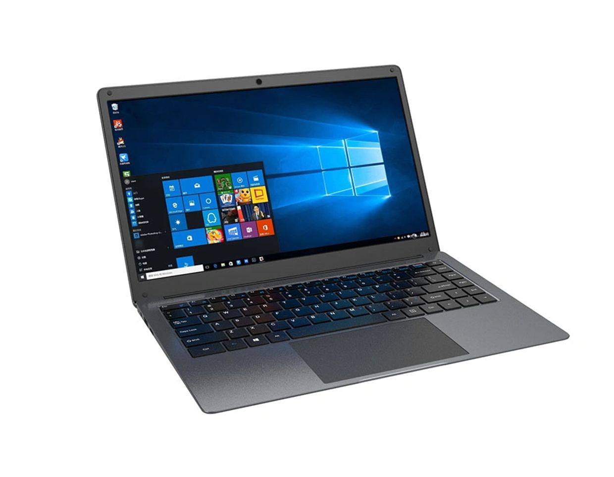 Sleek gray laptop displaying Windows 10 desktop screen.