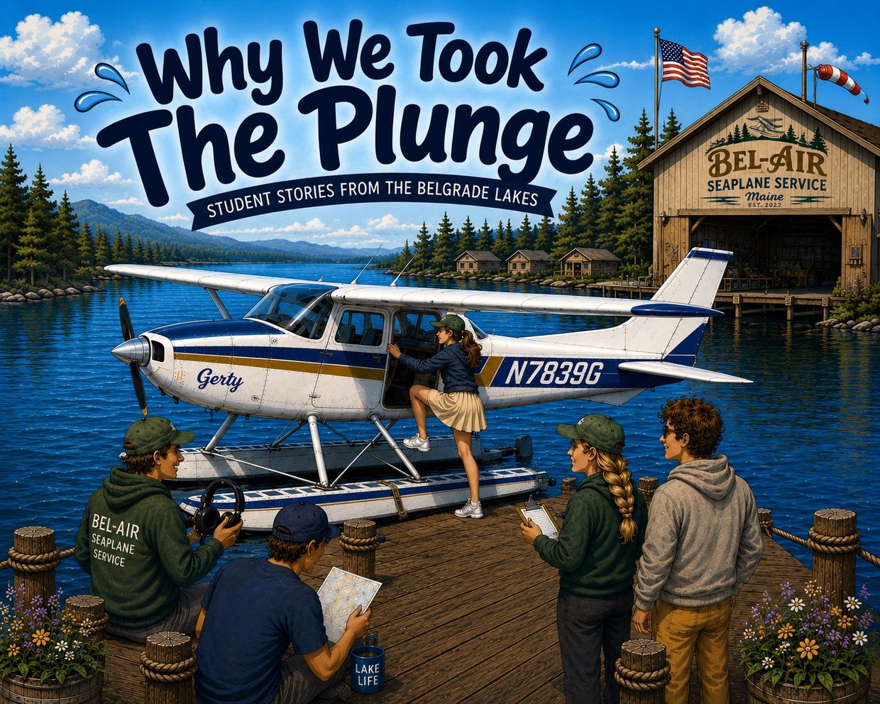 Students preparing to board a seaplane at Bel-Air Seaplane Service.