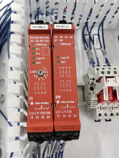 Safety relays used in a safety upgrade on a packaging machine.