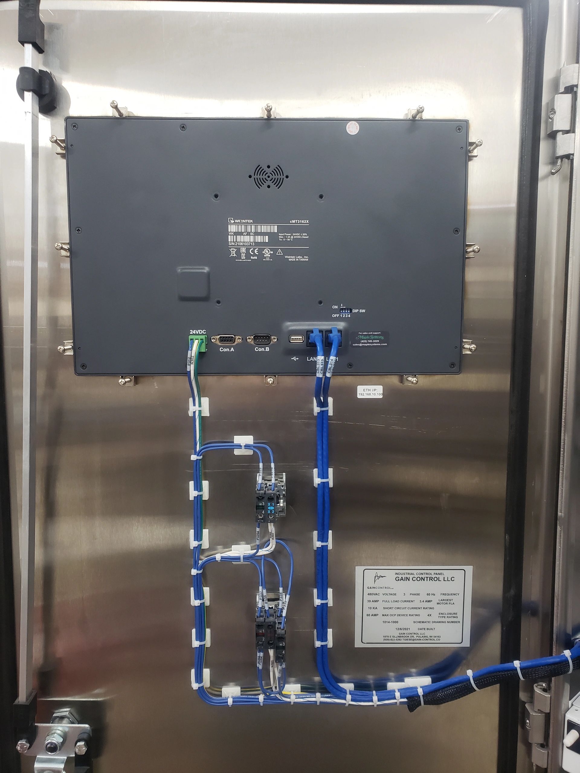 Typical door wiring for industrial control panel.