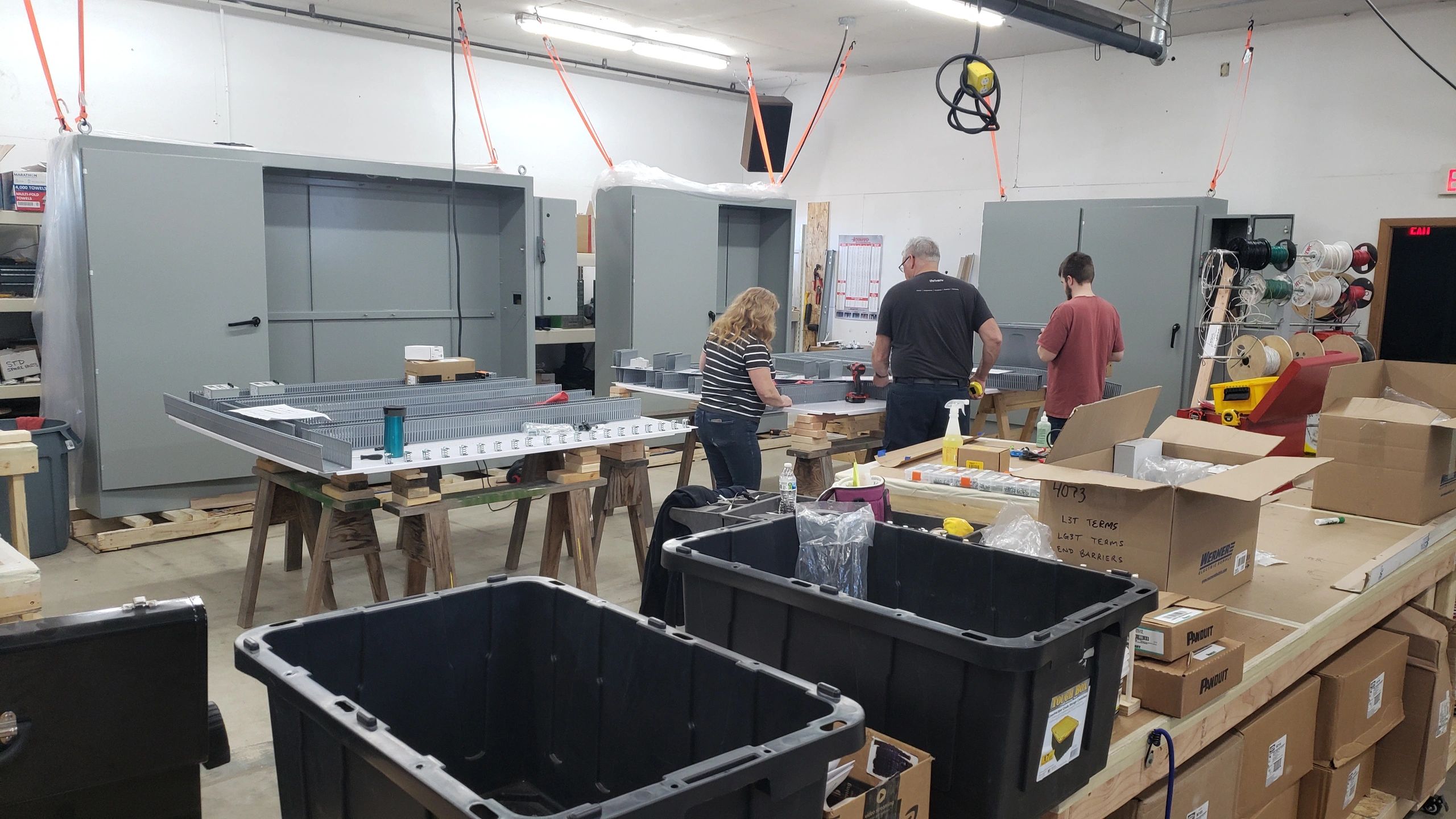 Industrial control panel building and assembly area.  2-door and 3-door electrical panels