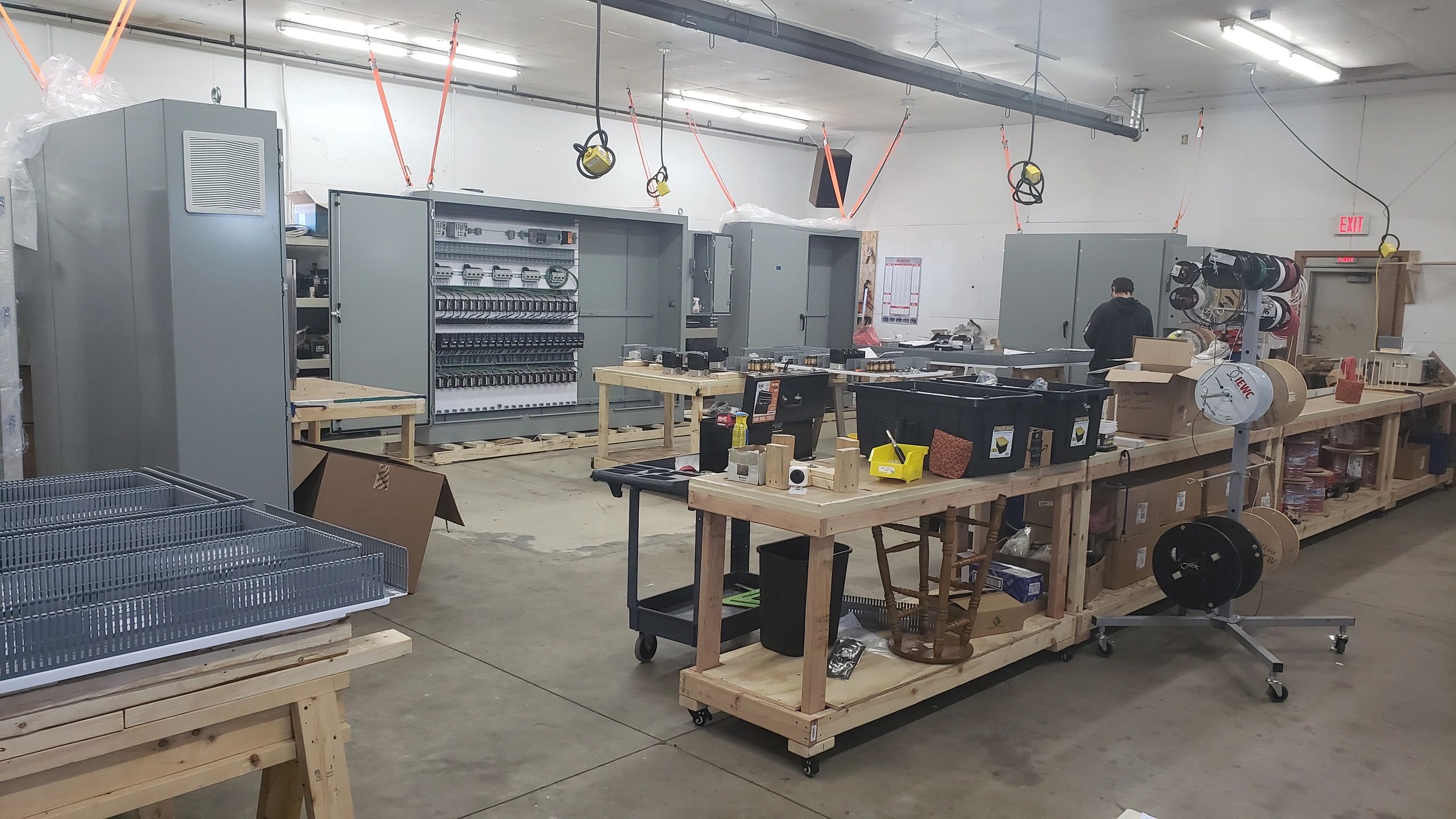 Electrical control panel assembly showing panels halfway through construction.