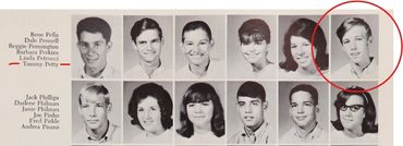 Tommy Petty’s sophomore class portrait in 1966 Hurricane, pg. 187, courtesy of Classmates.com
