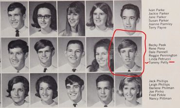 Tommy Petty’s junior class portrait in 1967 Hurricane yearbook, pg. 195, courtesy of Classmates.com