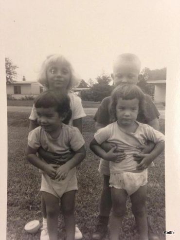 Photo of Harben twins, Kathy and Keith, with Darnell twins, Sadie and Norma