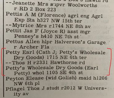 Page from 1958 Polk’s Gainesville City Directory courtesy of Library West at UF