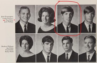 Tom Petty’s senior class portrait in 1968 Hurricane yearbook, pg. 264, courtesy of Classmates.com