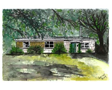 Painting of Tom Petty's childhood home by Gill Lucas. Shared with permission.