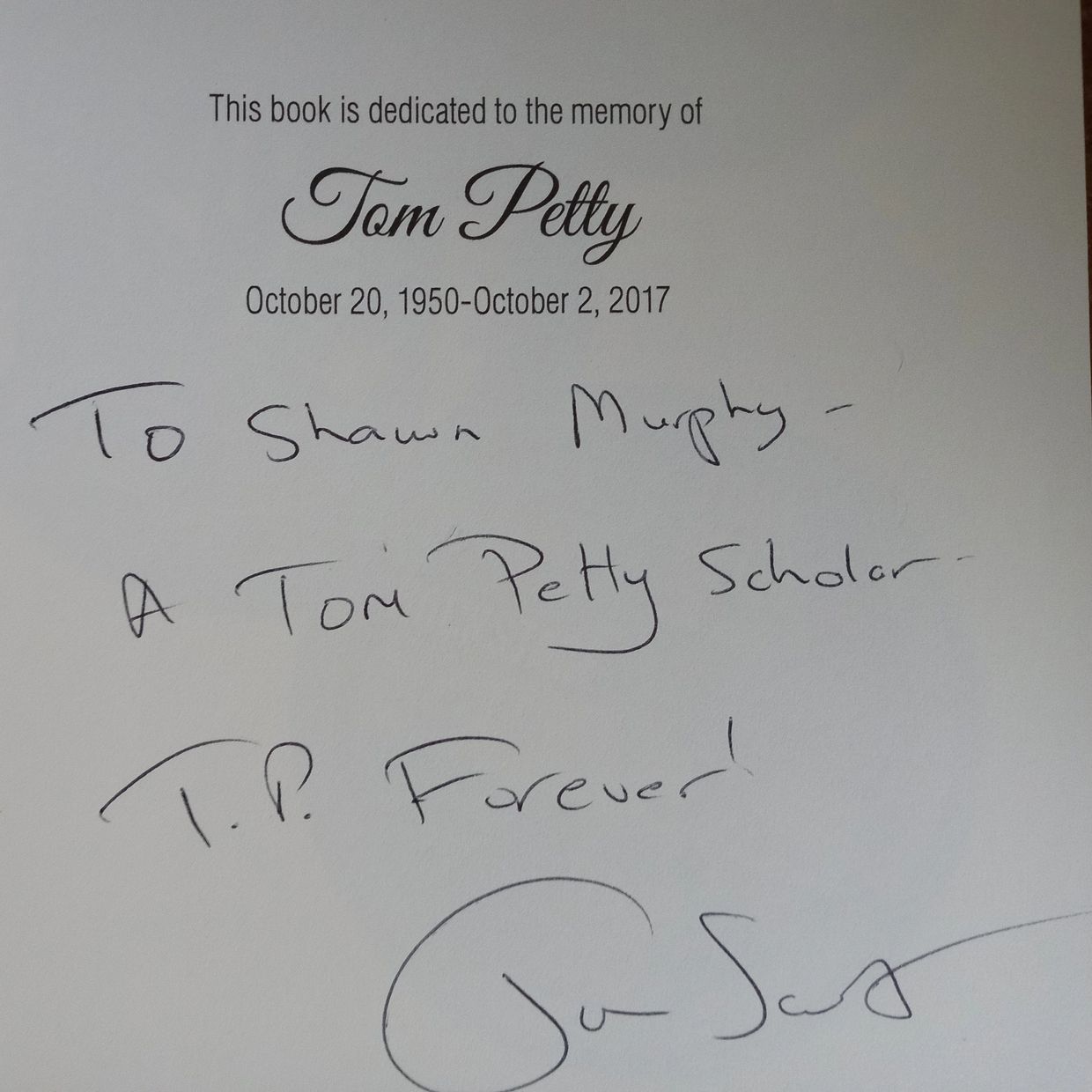 Photo of author's book inscription