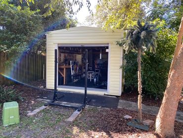 A shed where the fallout shelter was once located