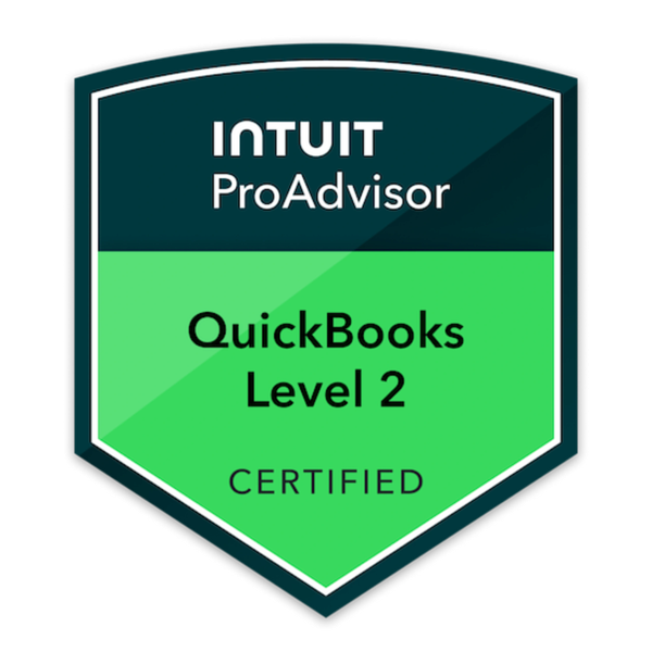 Intuit ProAdvisor QuickBooks Level 2 Certified badge.