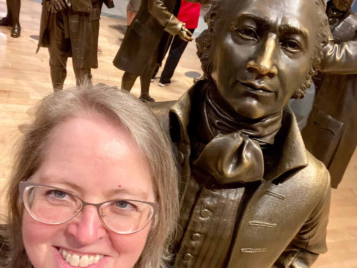Debilyn at The Constitution Center in Philadelphia. Selfie with Alexander Hamilton!