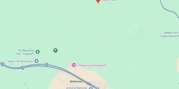 Map highlighting Flagstaff area with trails and rest area along I-40.