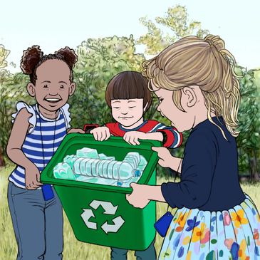 Three children collecting bottles to recycle. Click here to view the services we have available.