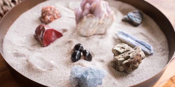 Sandbowl with healing crystals