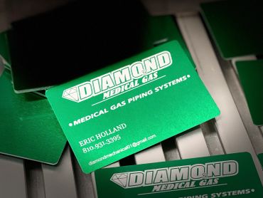 Business card for Diamond Medical Gas and piping systems.