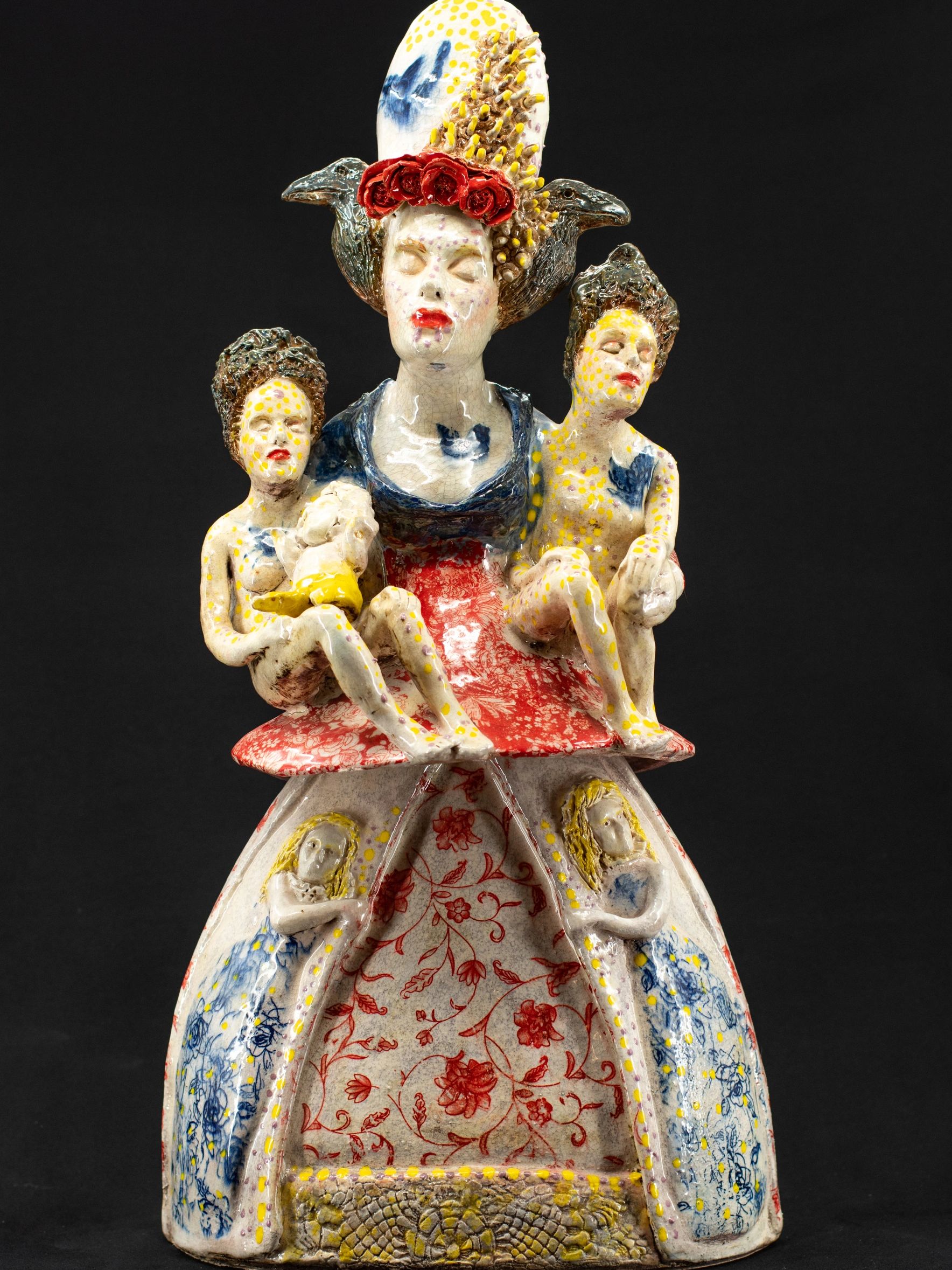 high fArtimus and Athena: Daughters of Titans
high fire ceramic
Four combined figures with underglaz