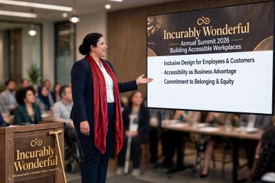 Woman presenting at the Incurably Wonderful Annual Summit 2026.
