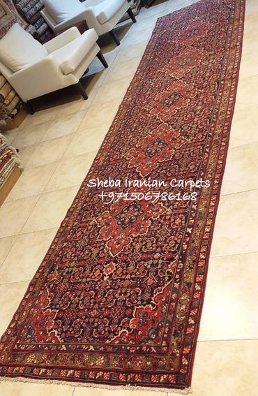 Vintage wool Hall runner color navy, red, beige.