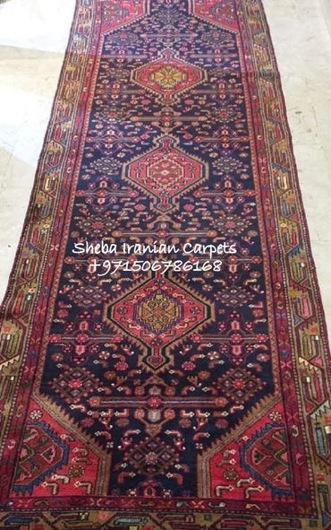 Navy blue and Red Antique Wool Handmade Hall runner carpet.