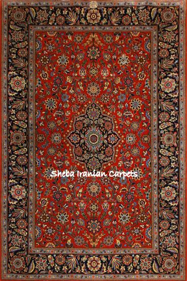 Kashan handmade hand knotted Persian carpet in red colour and size 300 x 400 cms.