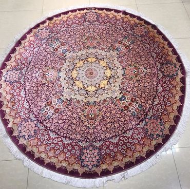 Silk handmade Persian carpet. Color purple. Size diameter 200 cms