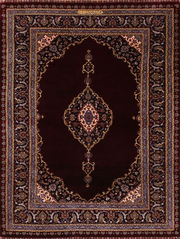 Hand knotted signed silk Kashan Persian carpet. Beautiful burgundy red rug size 3 x 5 feet.