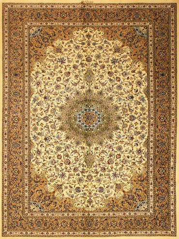 Luxurious Kashan handmade Persian carpet. Finely knotted 7 x 11 feet rug is silk on a silk base.