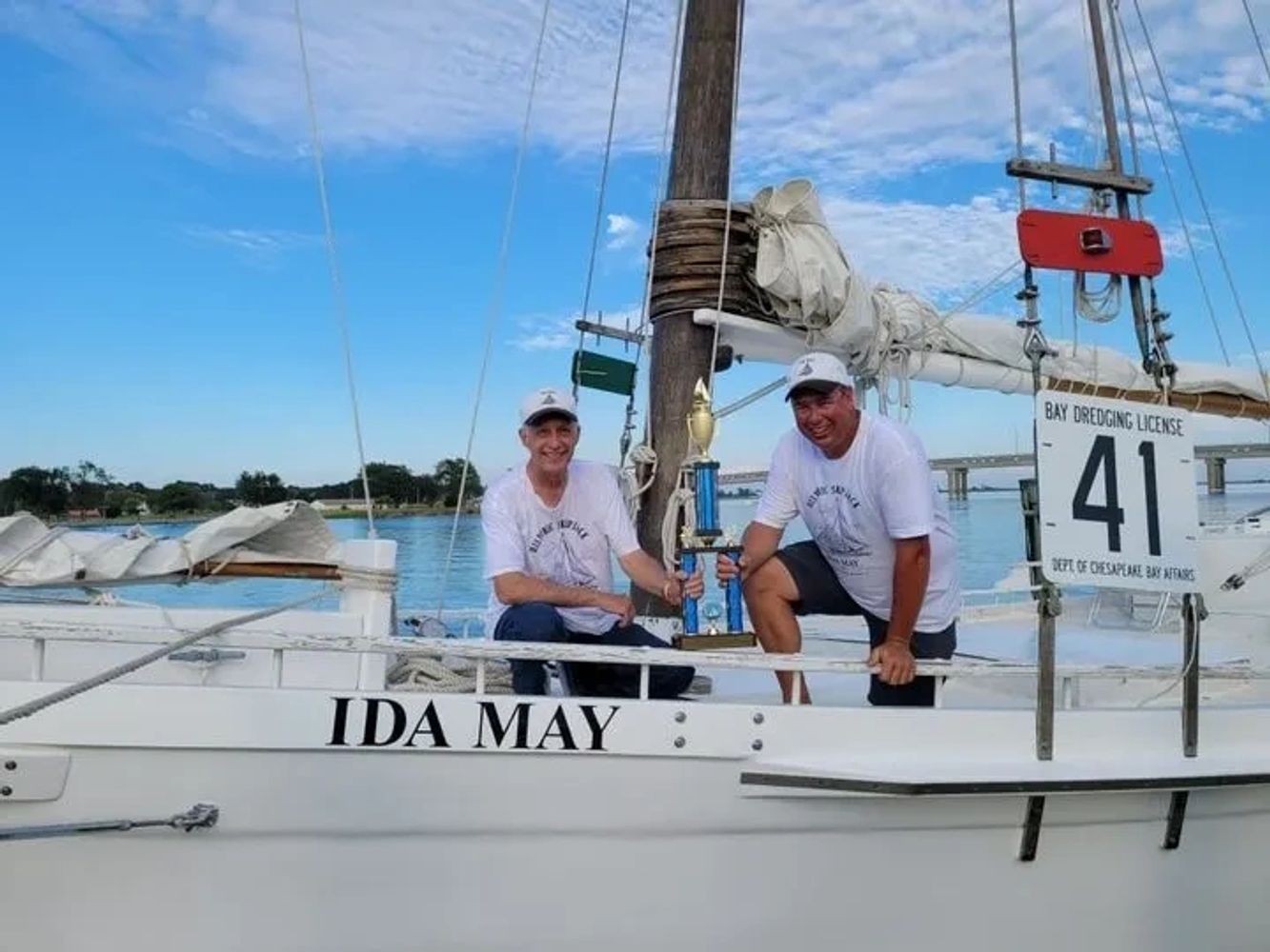 Winner of the 64th Annual Skipjack Race at Deal Island the Ida May with Capt. Shawn Ridgely & Mate K