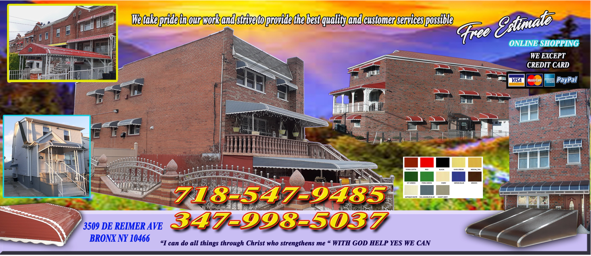 Advertisements for home improvement with contact numbers and location in Bronx, NY.