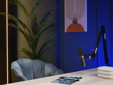 one podcaster in podcast studio dubai