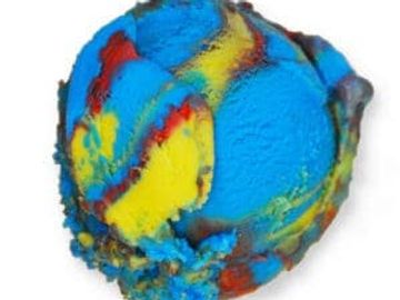 A colorful scoop of rainbow sherbet ice cream.