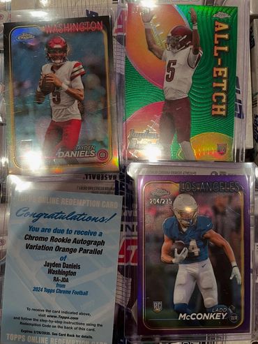 Customer Pull out of a 2024 Topps Chrome Football Hobby box at @topps hobby rip and trading night on