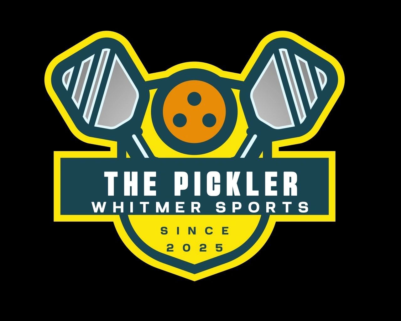 Logo for The Pickler Whitmer Sports featuring pickleball paddles and ball.