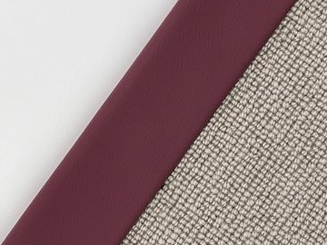 Close-up of fabric and leather labeled 'Wine' with contrasting textures.