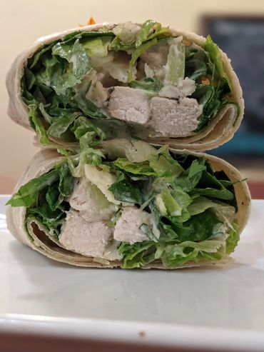 Organic chicken caesar garlic herb wrap.