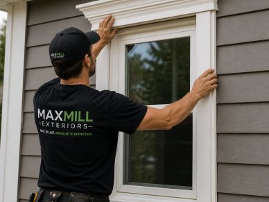The Worker installing additional crown-molding to give the window even more elegant look.