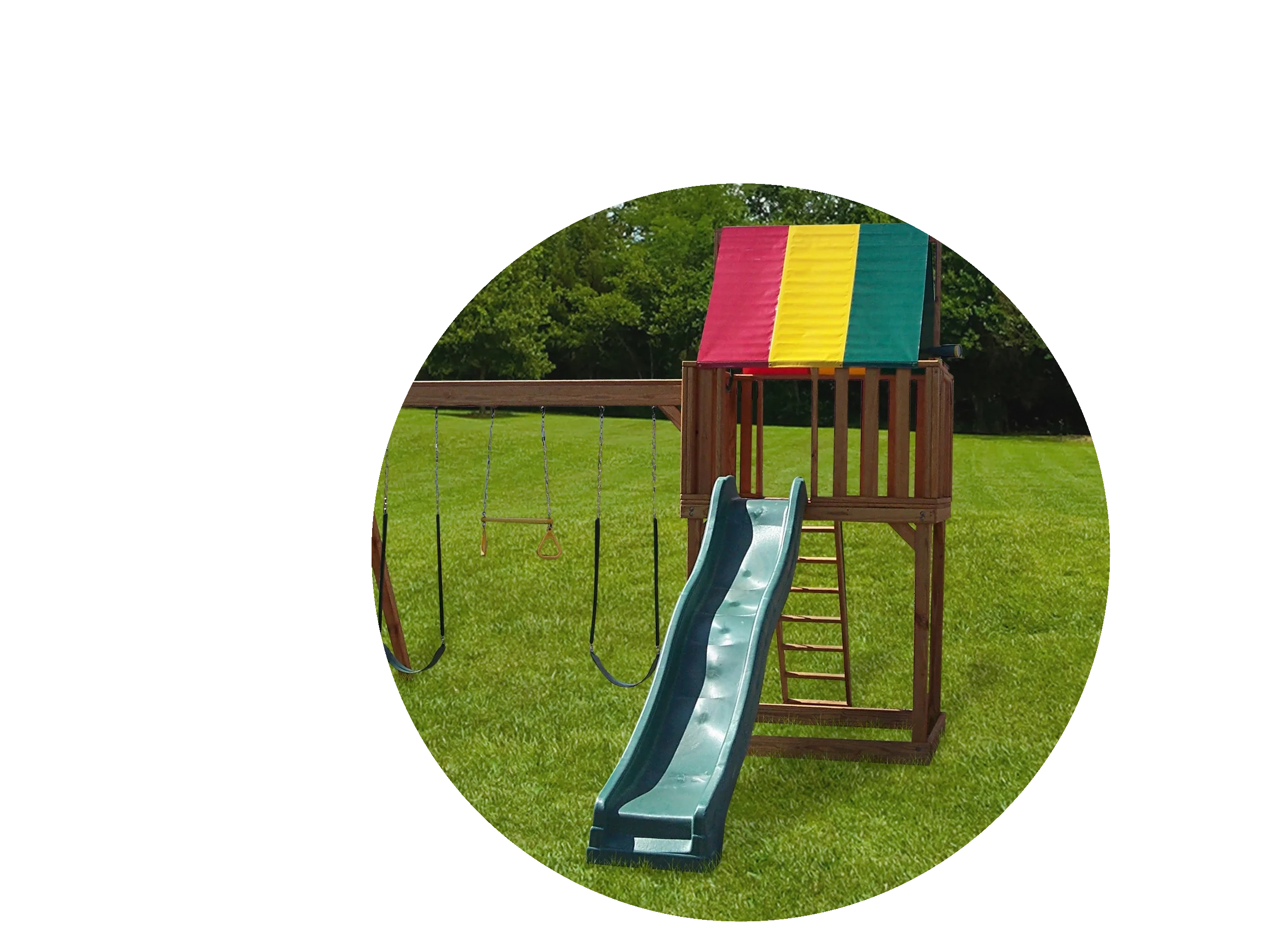 Small Single tower wood playset with slide and swings