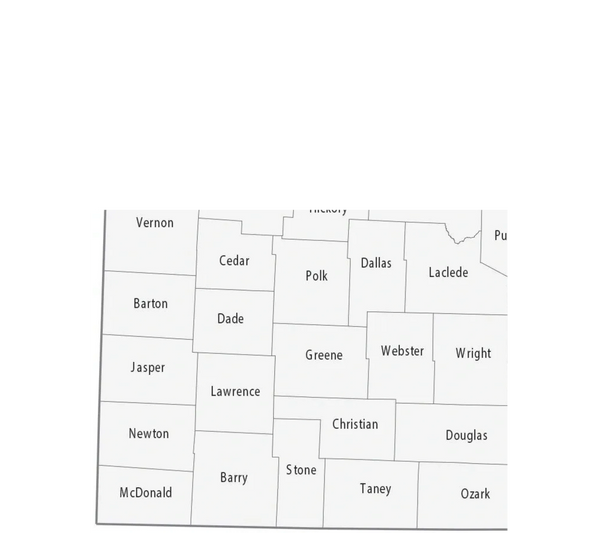 Southwest Missouri Map
Joplin, Springfield, Ozark, Nixa, Neosho, Webb City, Branson, Carthage