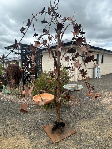 Weeping tree with terracotta or glass bowls 2.7 tall x1.6 wide , variations available