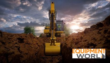 a yellow bulldozer digging through a pile of dirt, a stock photo by Jacob Willemszoon de Wet