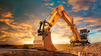 bulldozer is sitting on top of a pile of dirt, a digital rendering by Jeff A. Menges, trending on u
