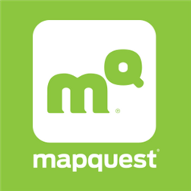 the mapquest logo on a green background,