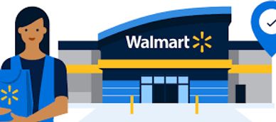 A woman standing in front of a walmart store, a digital rendering by Walter Bayes