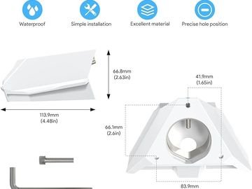 Support de fixation blanc étanche avec outils d’installation et mesures précises.