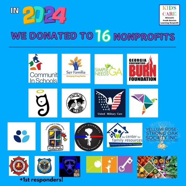 KIDS CARE Donated to 16 local nonprofits in the year 2024.
