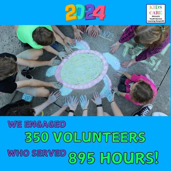 350 KIDS CARE VOLUNTEERS SERVED 895 HOURS IN 2024.  AMAZING.