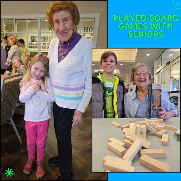 KIDS CARE Volunteers had a great time playing board games with seniors at Sterling Estates West Cobb