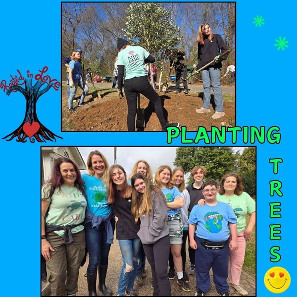 KIDS CARE Volunteers planting trees.
