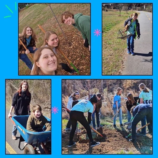 KIDS CARE Volunteers planting trees.